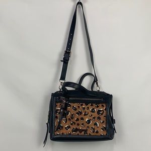 Fossil Black and Brown Leopard Print Satchel